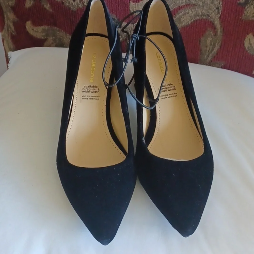 Liz Claiborne glitter heels, black velvet,  New, sz 5.5, no tags